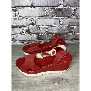 Bournazos Athens Red Suede Leather Ankle Strap Wedge Sandals Women Sz 39EU/8.5US